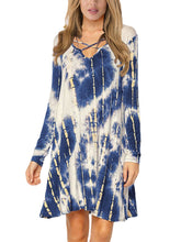 Women Tie-Dye Abstract Print Casual Long Sleeve Dresses